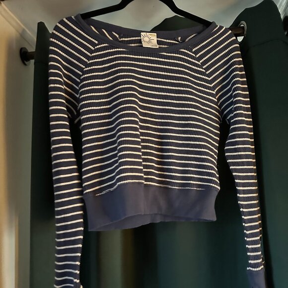 Aerie Striped cropped top blue and white ribbed SZ L - Picture 1 of 9